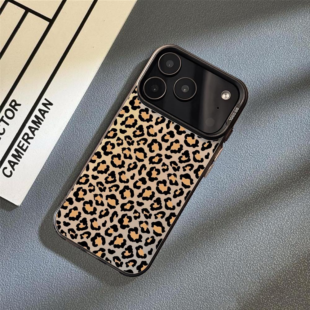 INS Leopard Print Phone Case For iPhone 17 16 15 14 13 12 11 Pro Max Air Matte Laser Aurora Shockproof Funda
