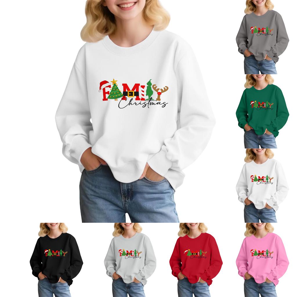 Kids' Fashion Loose-Fit Casual Long-Sleeve Christmas Print Oversized Crewneck Sweatshirt