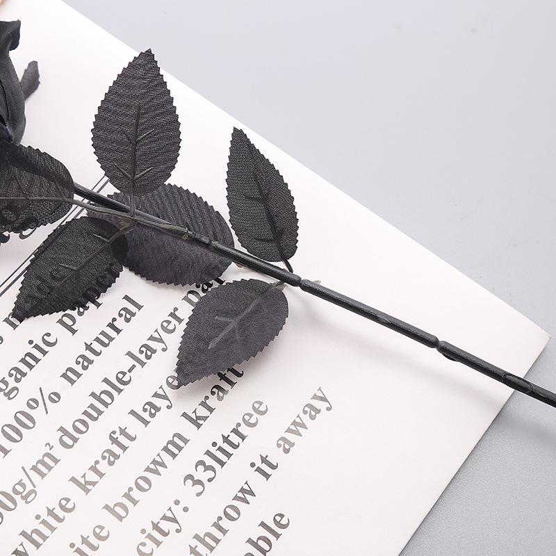 1PC Pure Black Single Rose Halloween Ghost Festival Horror Gothic Style Dark Bouquet Series Decoration Home Garden Room Decor