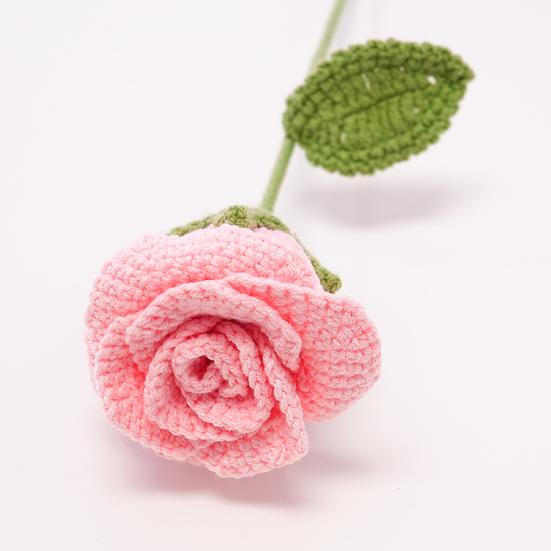 Handmade Crochet Rose Flower Knitted Rose Bouquet with Leaves Valentine's Day Anniversary Birthday Artificial Rose Gift for Women Teacher Mom Friend