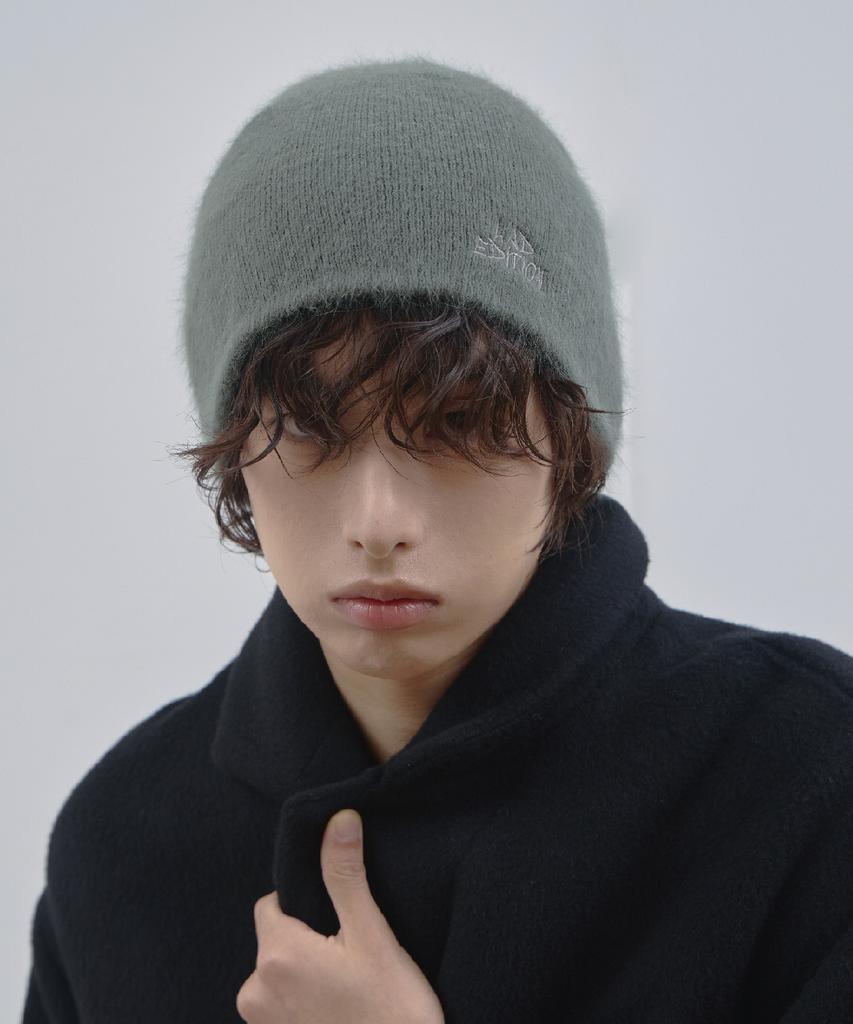 Ladeuedisyeon Lad Angora Logo Knit Beanie_Khaki Gray