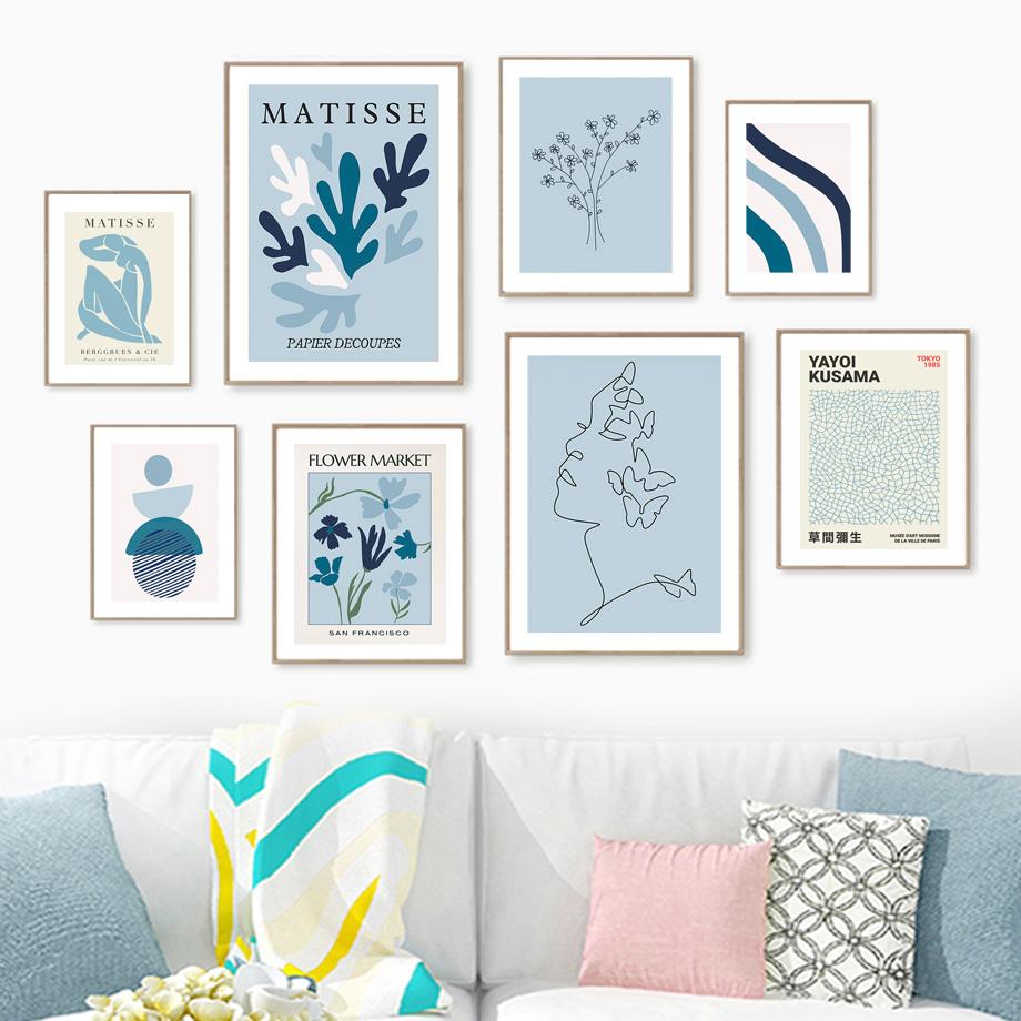 

Бохо цветок абстрактный синий Матисс Яёи Кусама настенная живопись печать на холсте плакат на скандинавскую тему настенные панно для гостиной домашний декор