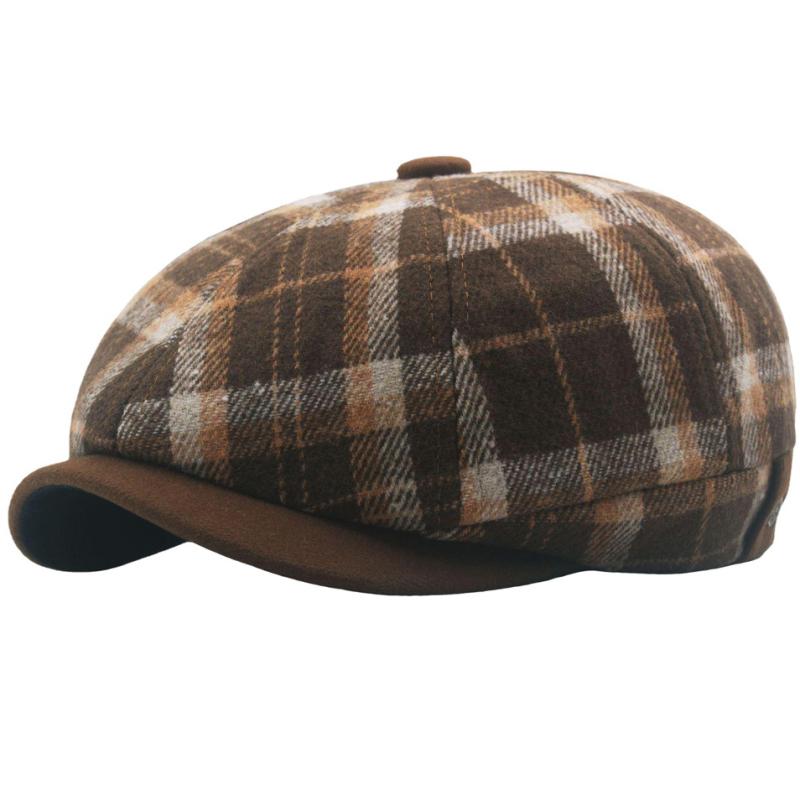 

HT3971 Berets Autumn Winter Hats for Men Women Vintage Plaid Octagonal Cap Retro Artist Painter Wool Beret Hat Beret Cap 56-60cm Adjustable помаранчевий