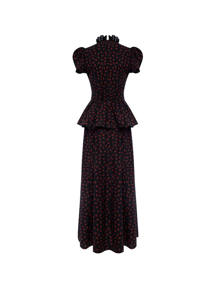 Autumn 2026 Women's Puff Sleeve Polka Dot Slim Fit Long Dress with Detachable Hem