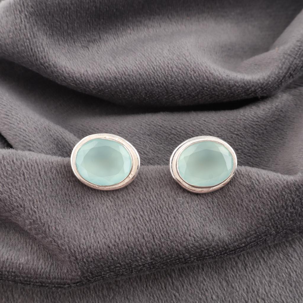 Aqua Chalcedony Gemstone Jewelry, 925 Sterling Silver Earrings, Handmade Jewelry, Chalcedony Silver Earrings For Wedding Gift