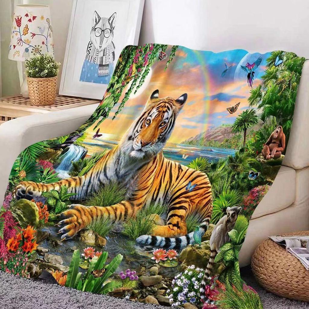 Tigers sudden attack digitalprinted polyester Bedroom velvet flannel soft sofa cover blanket Fleece soft sofa cover blankets