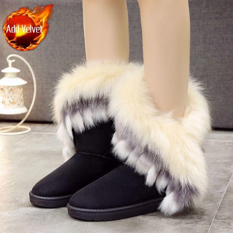 Fashion Winter Round Toe Plush Mid Calf Furry Snow Boots for Women High Quality Hot Woman Shoes Non Slip Lamb 2025 New in Y2k Footwear