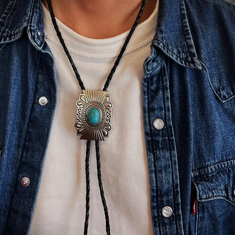 [Tsutael] Krawat w stylu Navajo, pętelkowy, amerykański casual, vintage, polo, krawat bolo, biżuteria indyjska, srebro rodzime (Hozho)