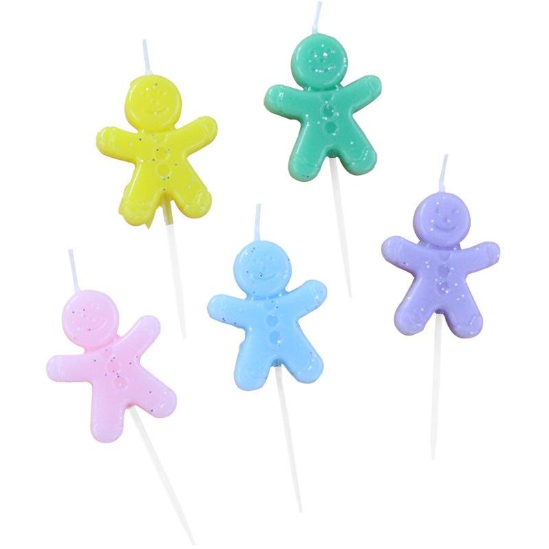 New Cartoon Candles Christmas Colorful Glitter Gingerbread Man Candles Creative Party Baking Decoration Candles