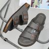 Summer Men's Cork Slippers Leather Slippers Man Soft Cork Two Buckle Versatile Beach Slides Non-slip Footwear for Men Size 35-46