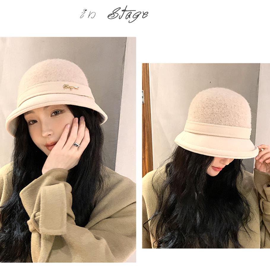 Bucket Hat Women Autumn Winter Thick Warm Solid Letters Label Fashion Sunshade Cap Korean New Trendy Casual