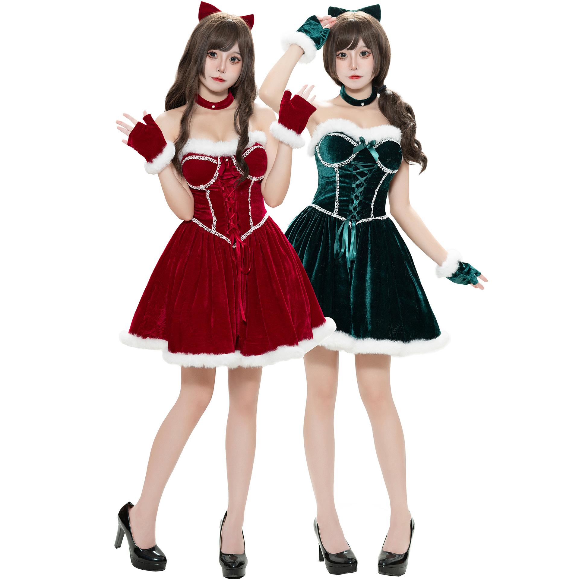 

S-L new Christmas clothes, cute sexy Christmas clothes, Christmas clothes, party clothes S червоний