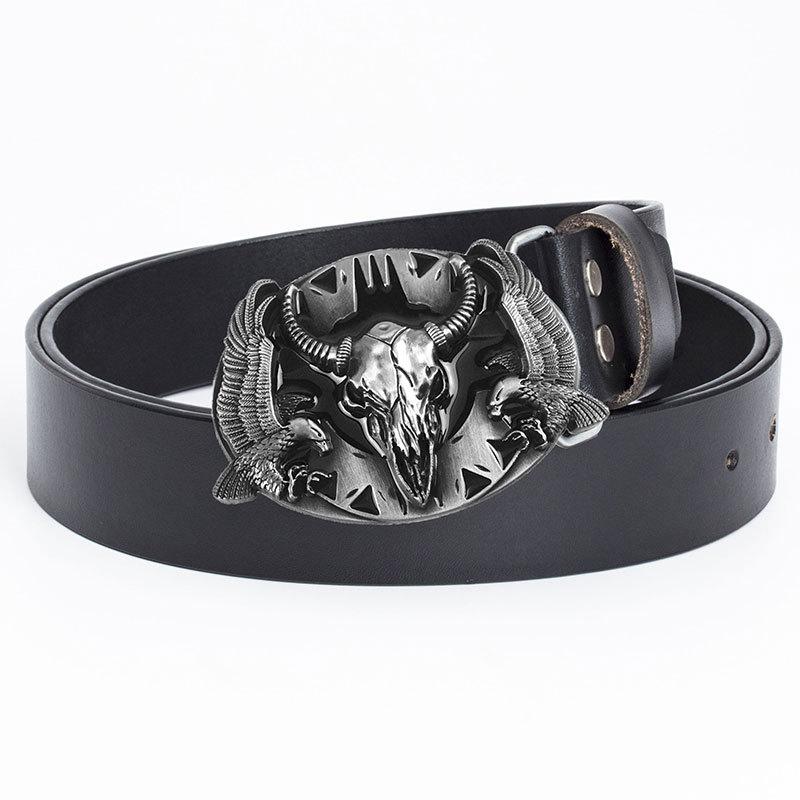 Europäischer und Amerikanischer Stierkopf Knopfkopf Gürtel Herren Dekorativer Jeans Personalisierter Gürtel Retro-Gürtel