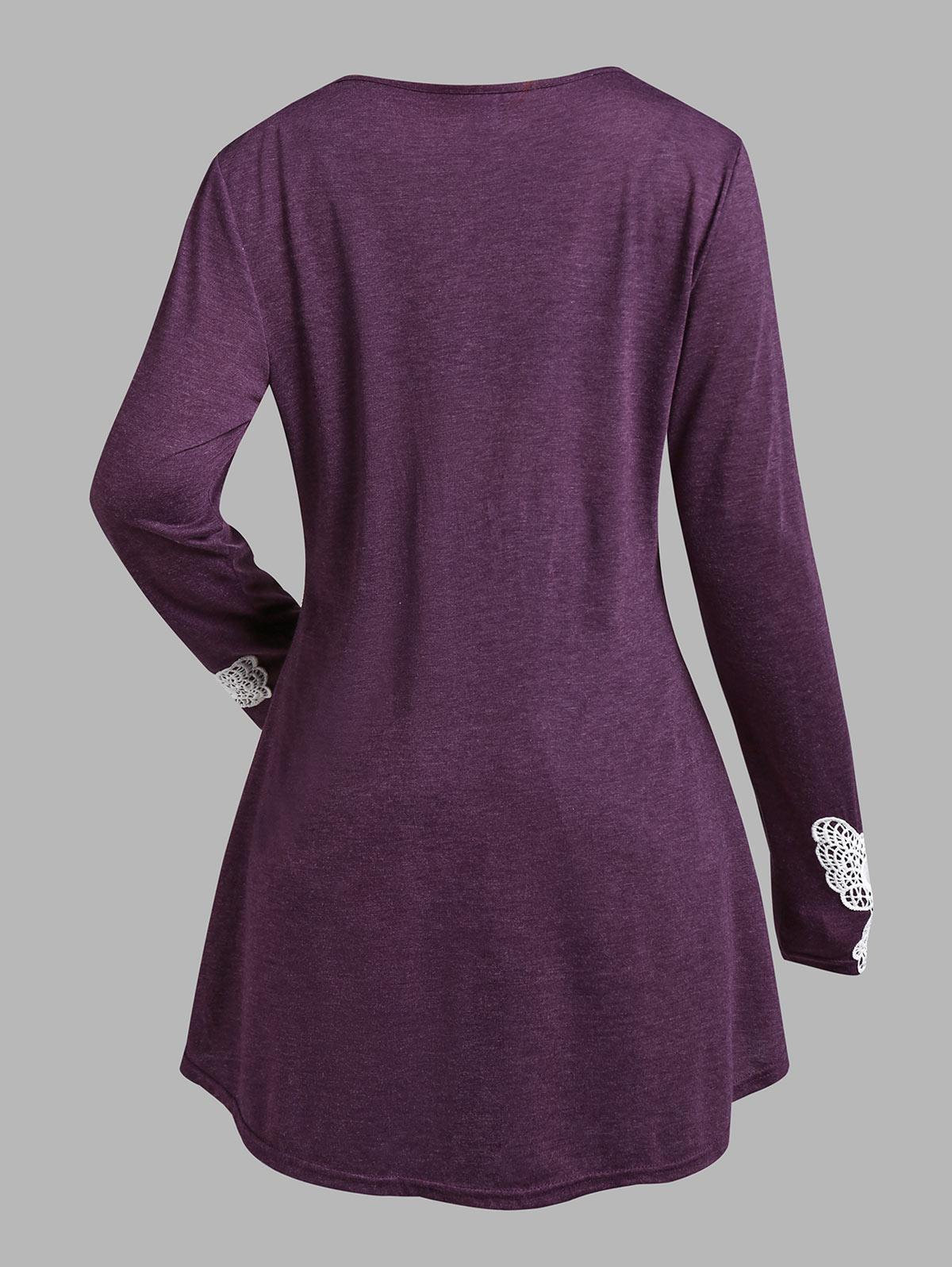 Rosegal Большие размеры Футболка Хенли с кружевной вставкой и бабочкой 4XL темный лаванды — фото 2