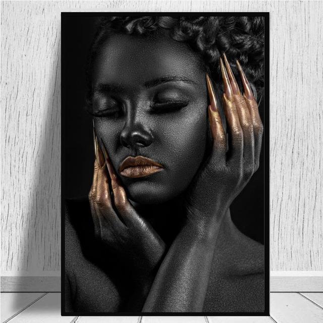 

Классическое искусство, черное золото, африканские женщины, холст, живопись, настенные художественные картины, постеры и принты для гостиной, офиса, спальни, домашний декор, без рамки 21*30cm