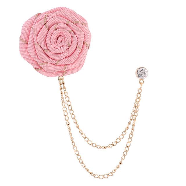 Stoff Tuch Rose Blume Broschen Kristall Quaste Kette Reversnadeln Herren Anzug Hemd Abzeichen Hochzeit Mode Schmuck Geschenke