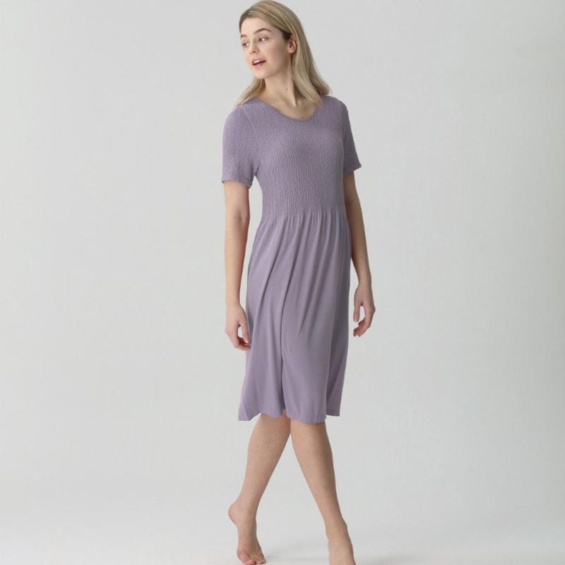 New Modal Smocking Short Sleeve Midi Dress Nfwsd4005