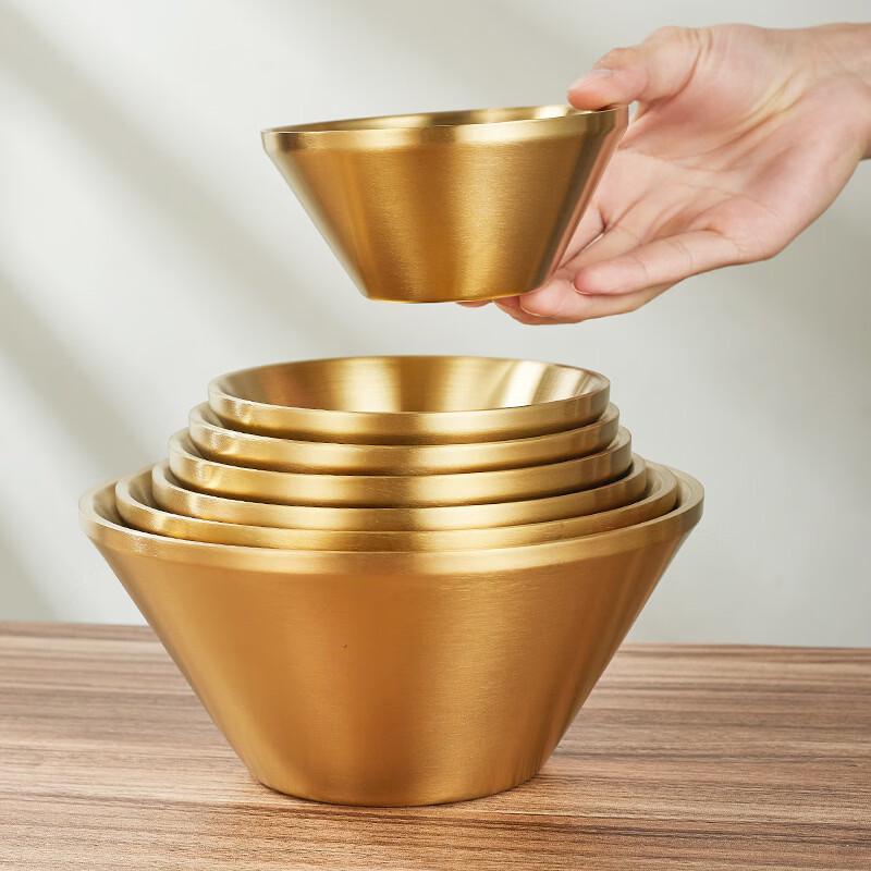 ZISIZ Stainless Steel Gold Double-Layer Conical Salad Bowl