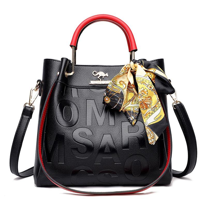 Handbag going out messenger bag large capacity soft leather embossed shoulder bag women's bag contrasting color design