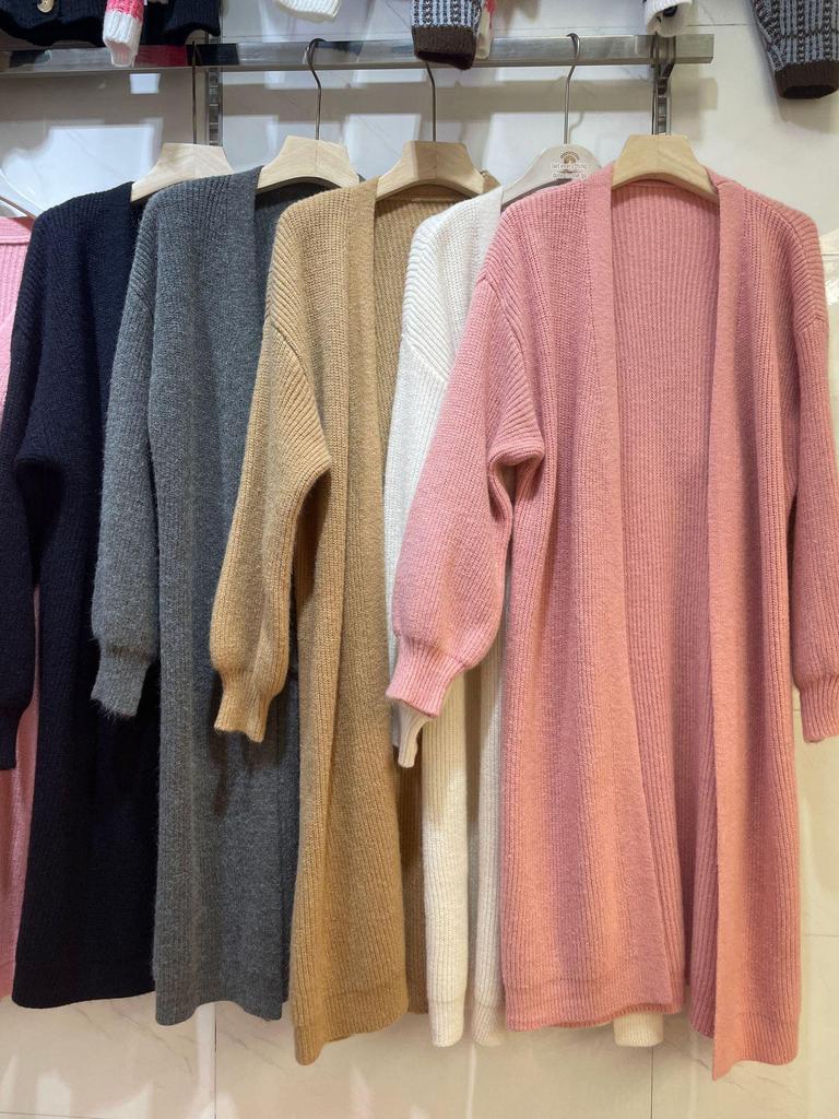 Women's Medium-Length Knit Cardigan - Spring/Autumn, Solid Color, Korean Style, Fashionable Loose Fit