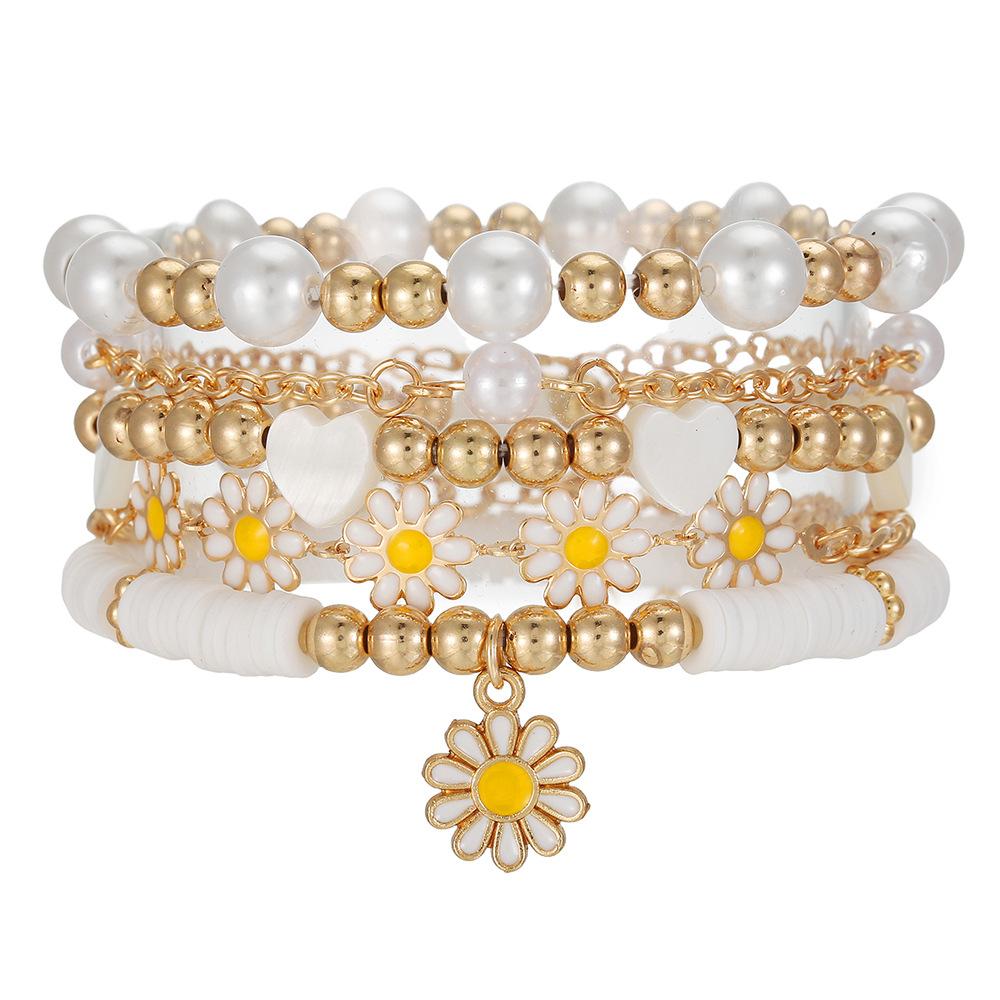Hot Selling Girlfriend Bracelet Bohemian Pink Bow Pendant Bracelet Female Pearl Crystal Bracelet Set