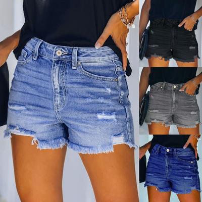 Women Summer Denim Shorts High Waist Ripped Hole Stretch Jean Short Pants