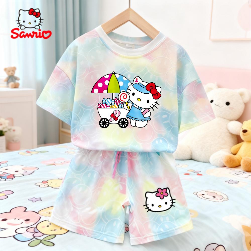 

Літні Кавайні Набори Hello Kitty Дихаючі М які Дитячий Одяг Для Маленьких Дівчаток Милий Мультяшний 3D Принт Короткий Рукав Тонкий Дво peças 130