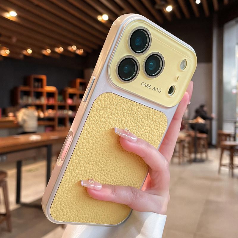 Crystal Large Window Lychee Leather Case for iPhone 17 16 15 14 13 Pro Max 17Pro Shockproof Armor Soft Bumper Cover Skin