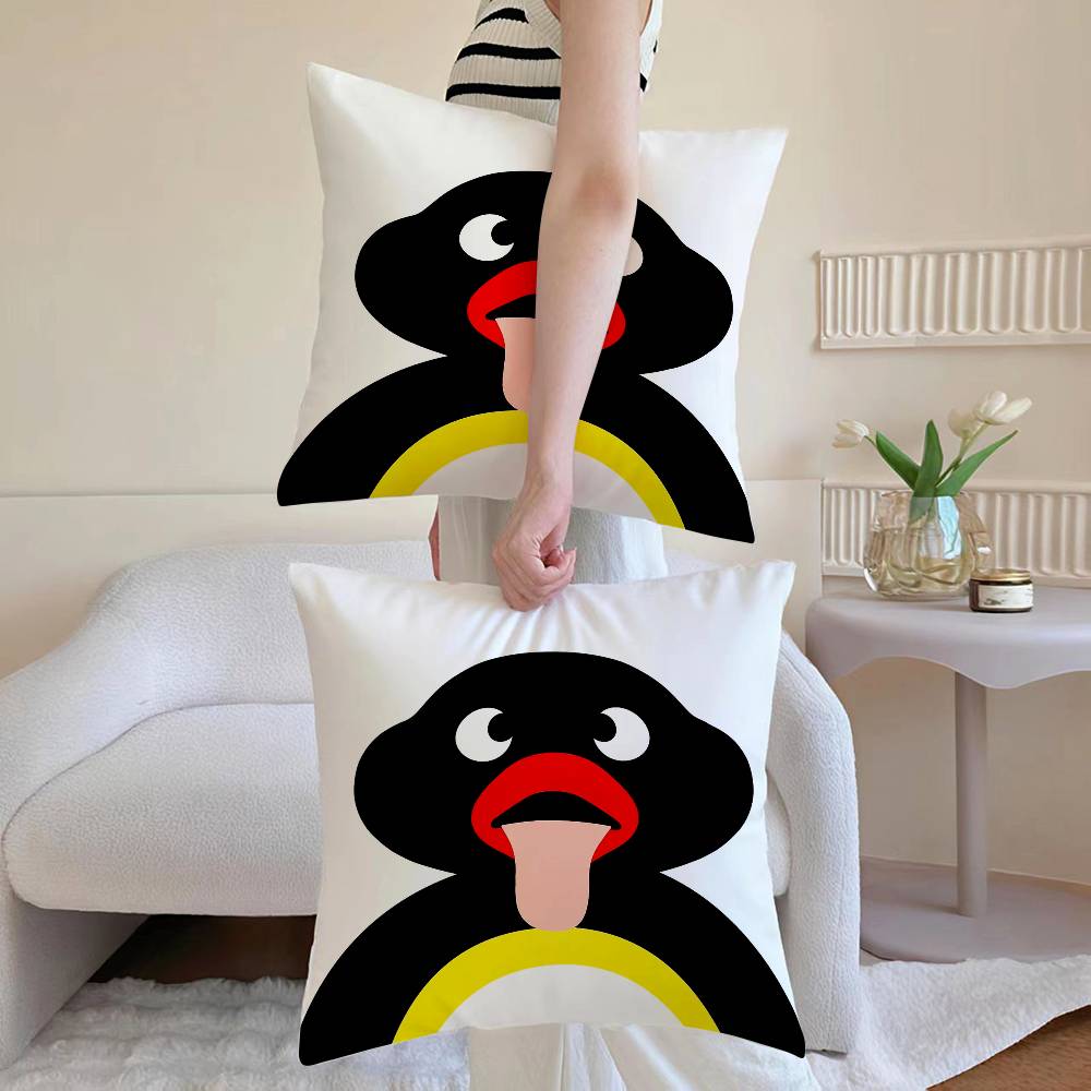 Cute P-Pingu Pillow Case Sofa and Living Room Decorative Cushion Covers Dust-proof and Mite-proof Invisible Zipper