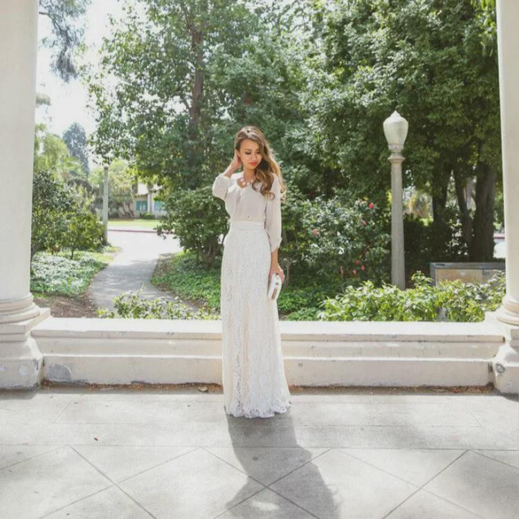 European & American Style Slim Fit High Waist Hollow Lace Mid-Length Swing Skirt