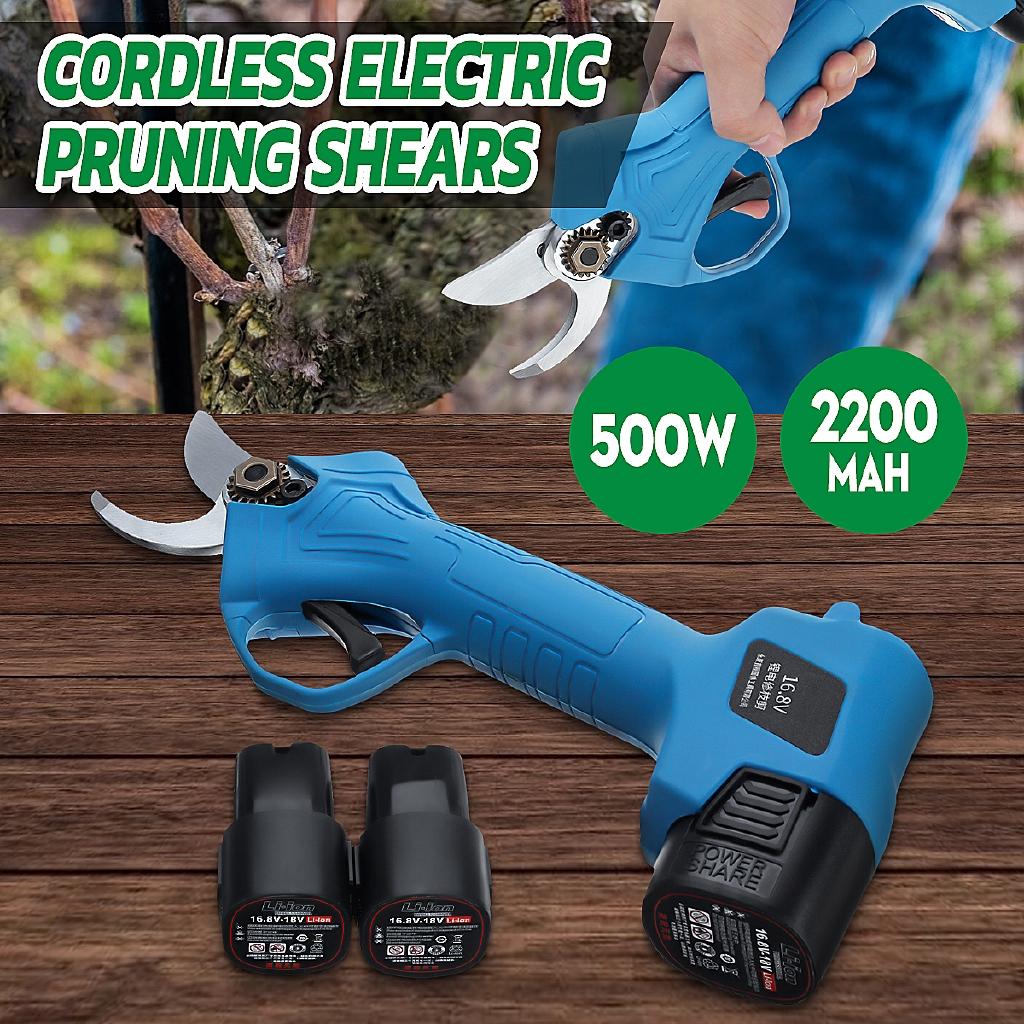16.8V Rechargeable Electric Pruning Scissors Pruning Shears Garden Pruner Secateur Branch Cutter Cutting Tool With 2x Battery