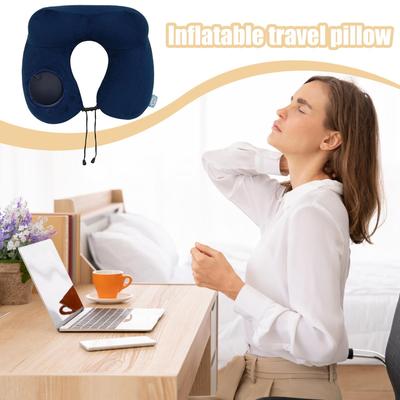 Inflatable Travel Neck Pillow Airplane Travel Blow Up Pillow Ergonomic Head Support Cushion Portable Supplies For Napping Long