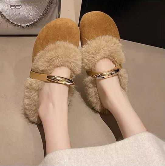 Mao Mao Boken Halbschuhe Damen Oberbekleidung 2025 neu Winter Ein-Pedal warm und bequem Lazy Bag Kopf Baumwollmopp