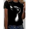 Solid Color Minimalist Style Animal Cat 3D Printed Women's Short Sleeved T-shirt Casual and Comfortable Short Sleeved Shirt