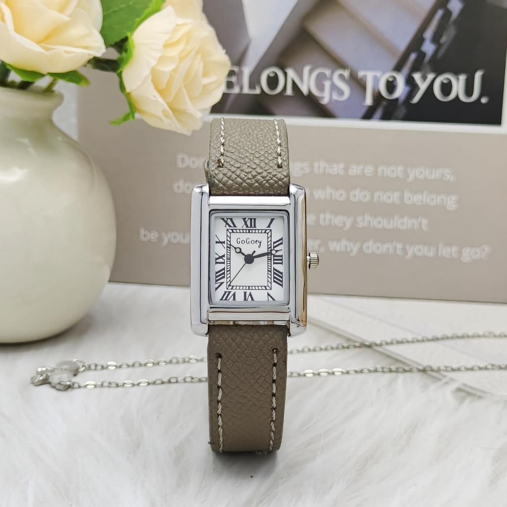 Luksusowe Rzymskie Prostokątne Zegarki Damskie ze Skórzanym Paskiem i Mechanizmem Kwarcowym