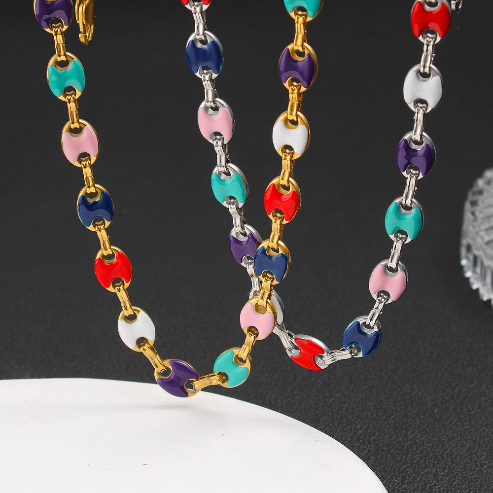 Creative Bohemian Titanium Steel Enamel Bracelet Necklace - Unisex Handmade Thick Square Link Chain