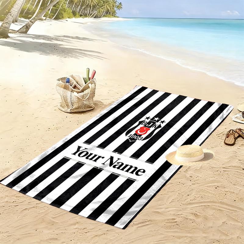 Name Personalisiertes Besiktas Motiv Strandtuch, Großes Weiches Schnelltrocknendes Handtuch für Strand Camping Schwimmen