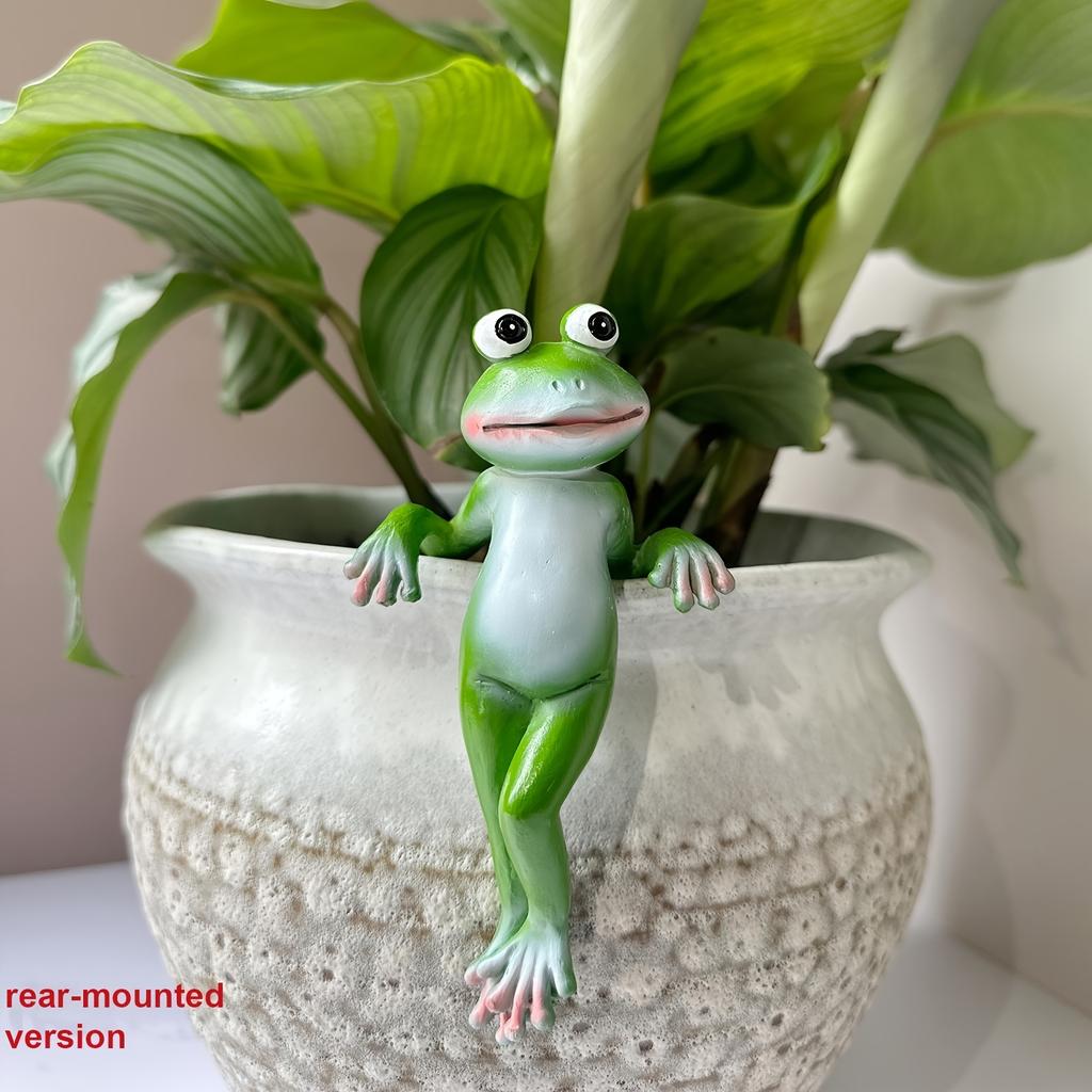 Cartoon Frog Statue, Resin Animal Hanging Art Ornament, Flower Pot Pendant, Frog Figurine for Home Decoration