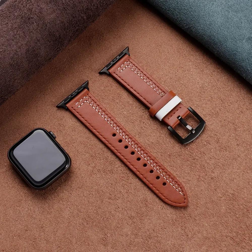 Genuine Leather loop strap For Apple watch Ultra 2 band 44mm 45mm 49mm 40mm 38/42mm 41mm bracelet iWatch series 9 8 7 3 4 5 6 se