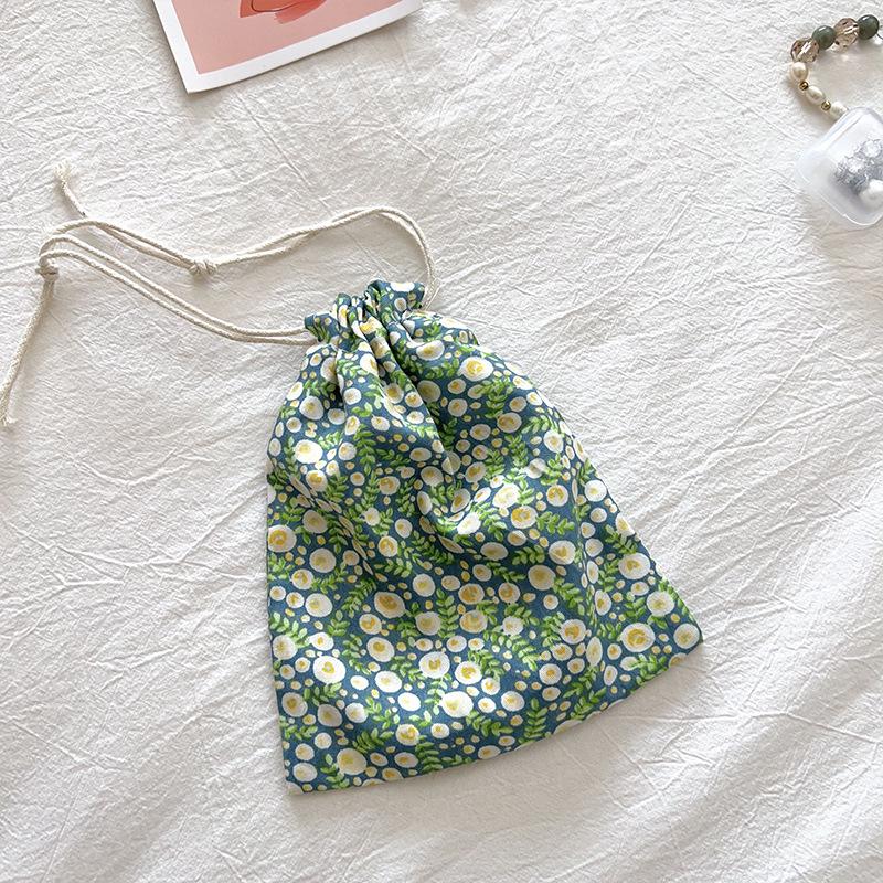 Floral Mini Cotton Drawstring Pouch for Jewelry, Cosmetics, & Lipstick - Dustproof & Cute