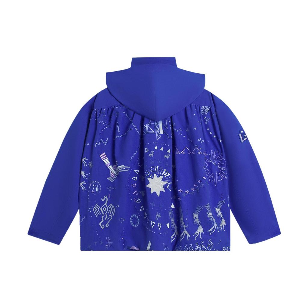 Li Ning Fun Pattern Printed Zipper Hooded Jacket Women Jackets Blue AFDSB42-1