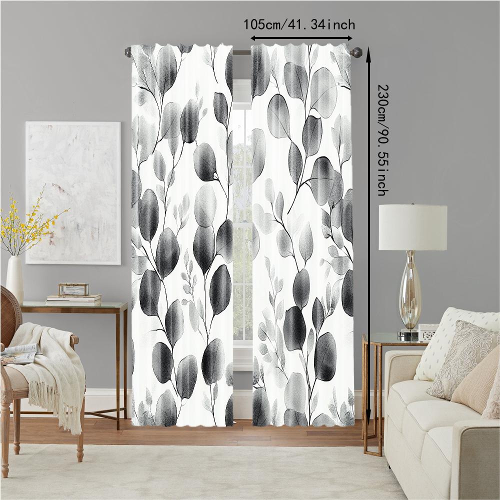 2 Stück, vielseitige transparente Polyestervorhänge zur Heimdekoration Blatt-Blumenmuster für Schlafzimmer und Wohnzimmer