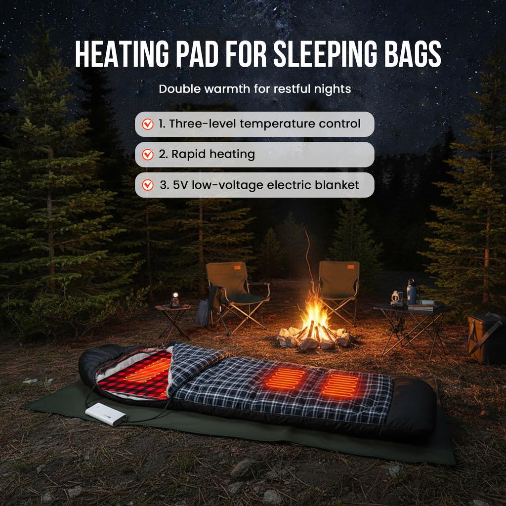 Outdoor Electric Heating Pads with 5 Heating Zones Camping Heating Sleeping Pad 3 Adjustable Temperature for Hiking Picnic