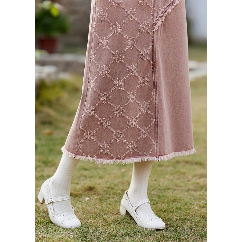 Mishow Pink Denim A-Line Skirt