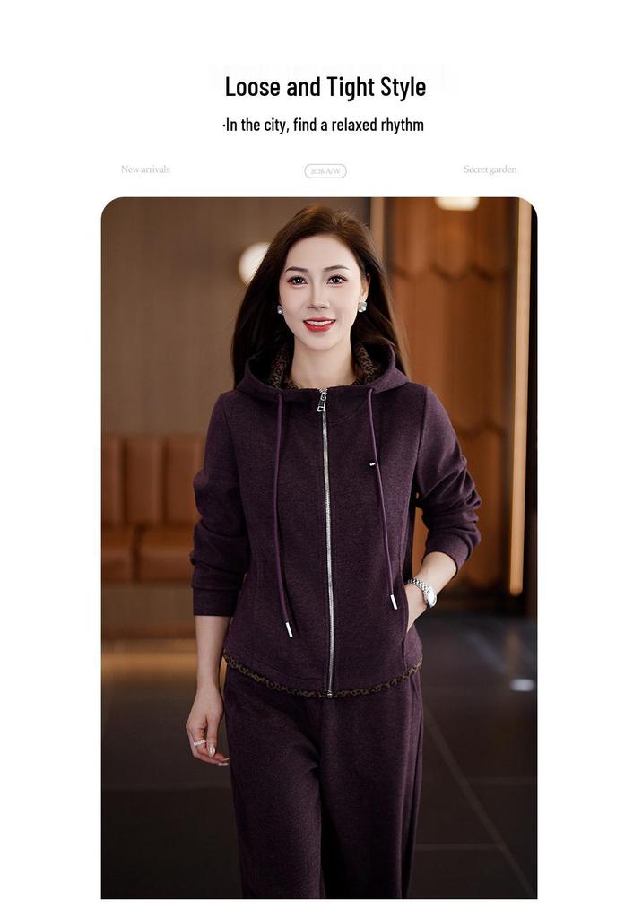 2026 Women's Two-Piece Sportswear Set: Casual Loose Hoodie & Long Pants for Spring & Autumn, Plus Size Available