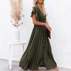 Mode Kurzarm Tiefer V-Ausschnitt Locker Maxi Langes Kleid Damen Einfarbig Elegant Strand Sonnenschutz Party Hemdkleid Schnürung Lässig Schlichte Kleidung