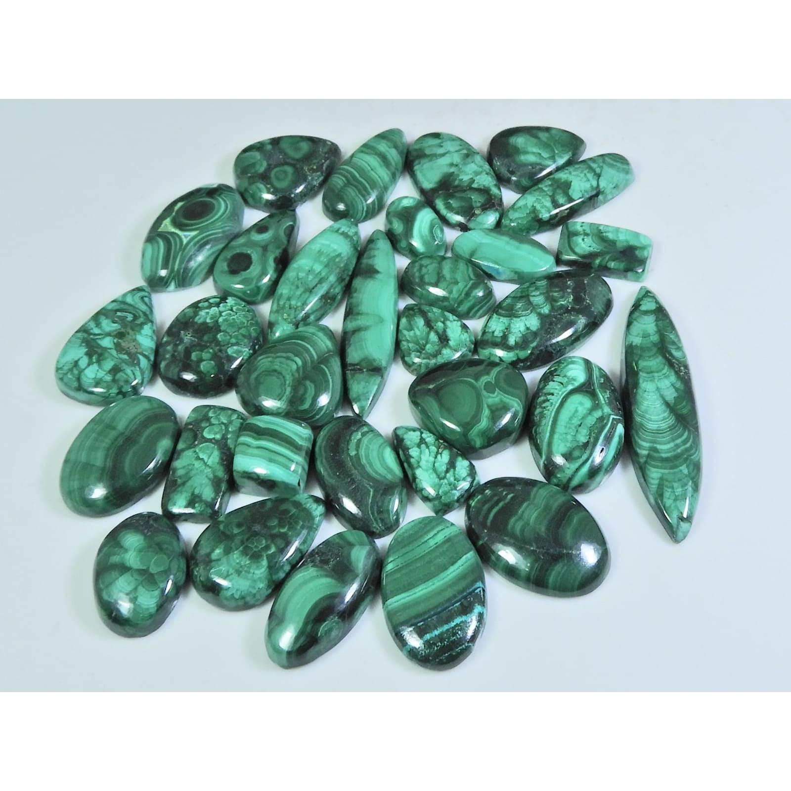 

278Cts. Natural Green Malachite Ring Size Mix Cabochon Gemstone 31Pcs Lot C-265