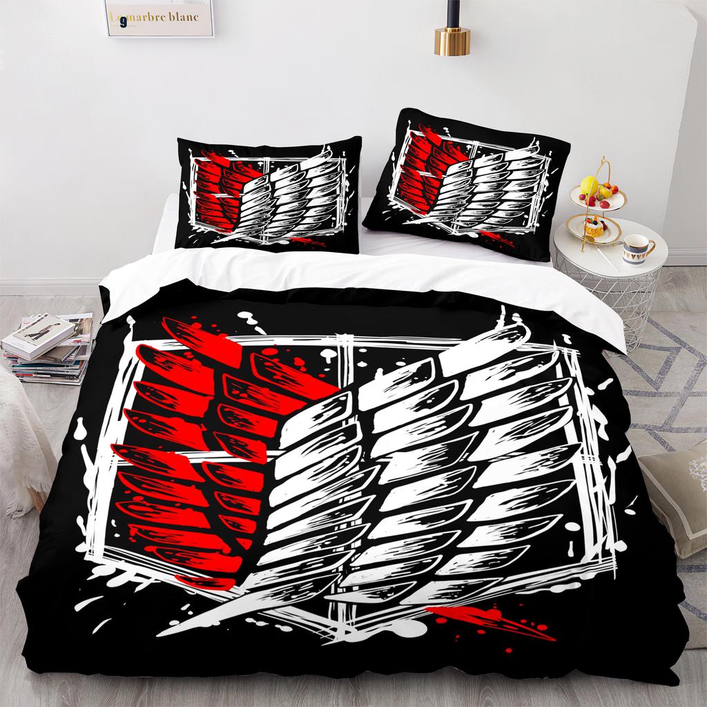 A-Attack O-On T-Titan Set Biancheria da Letto Anime Stampa 3D Copripiumino Federe Morbida Microfibra Ragazzi Adulto Misura King Tessili per la Casa