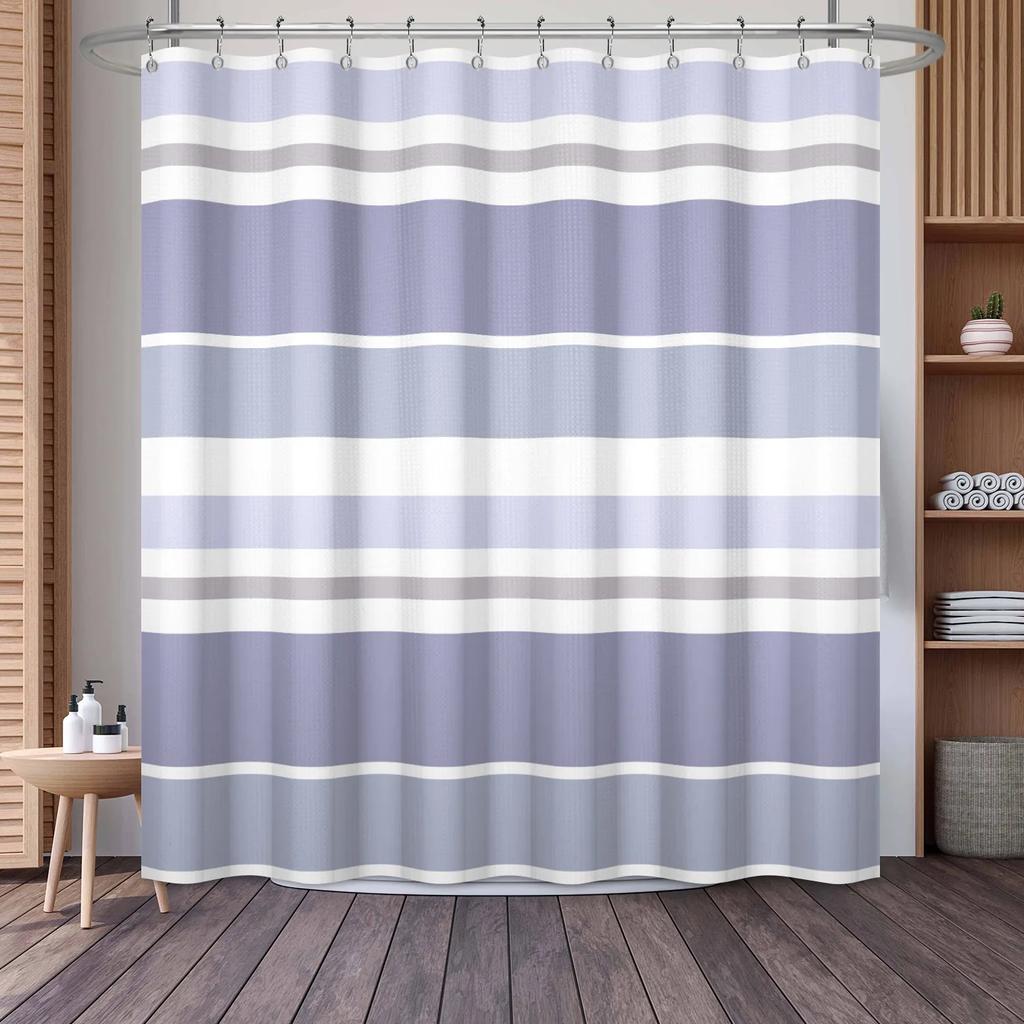 Waffle Shower Curtains Modern Hotel Style Striped Geometric Pattern Bath Decor Waterproof Polyester Bathroom Curtain with Hooks