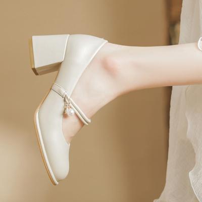 Mary Jane Shoes Women's Autumn New Fairy Word with Thick Heels High Heels